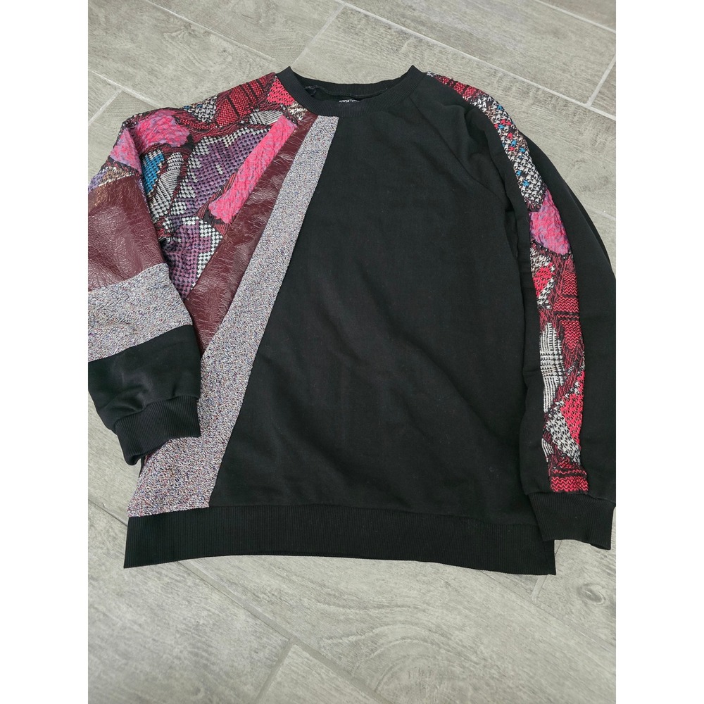 Lalipop Design Womens Mixed Media Patchwork Sweatshirt Black Pink Medium‎ Raglan